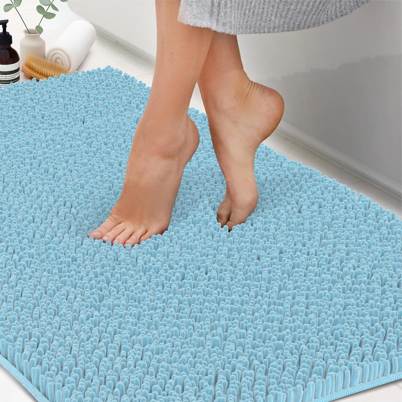 ITSOFT Plush Bathroom Rug 47x21, Absorbent Machine Washable Non Slip Chenille Bath Mats, Quick Dry Bathmat, Bath Rugs for Bath, Shower, Bedroom, or Door Mat, Spa Blue - Image 1